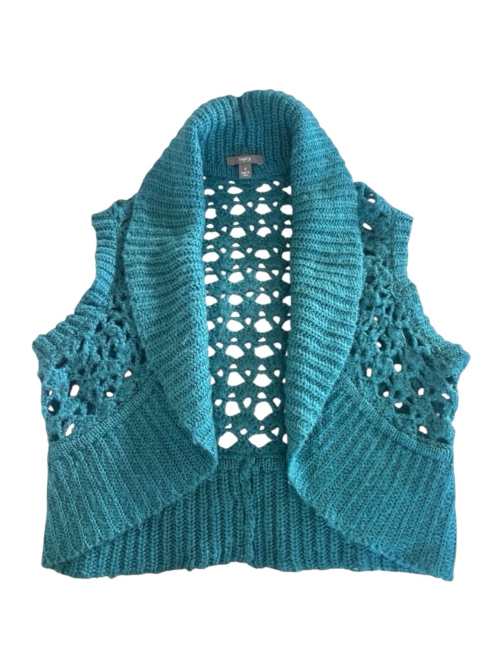 Vintage Y2K Teal Crochet Shrug Open-Knit Sweater Vest Size S